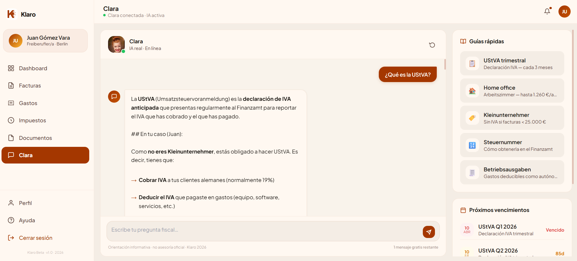 Clara AI chat interface