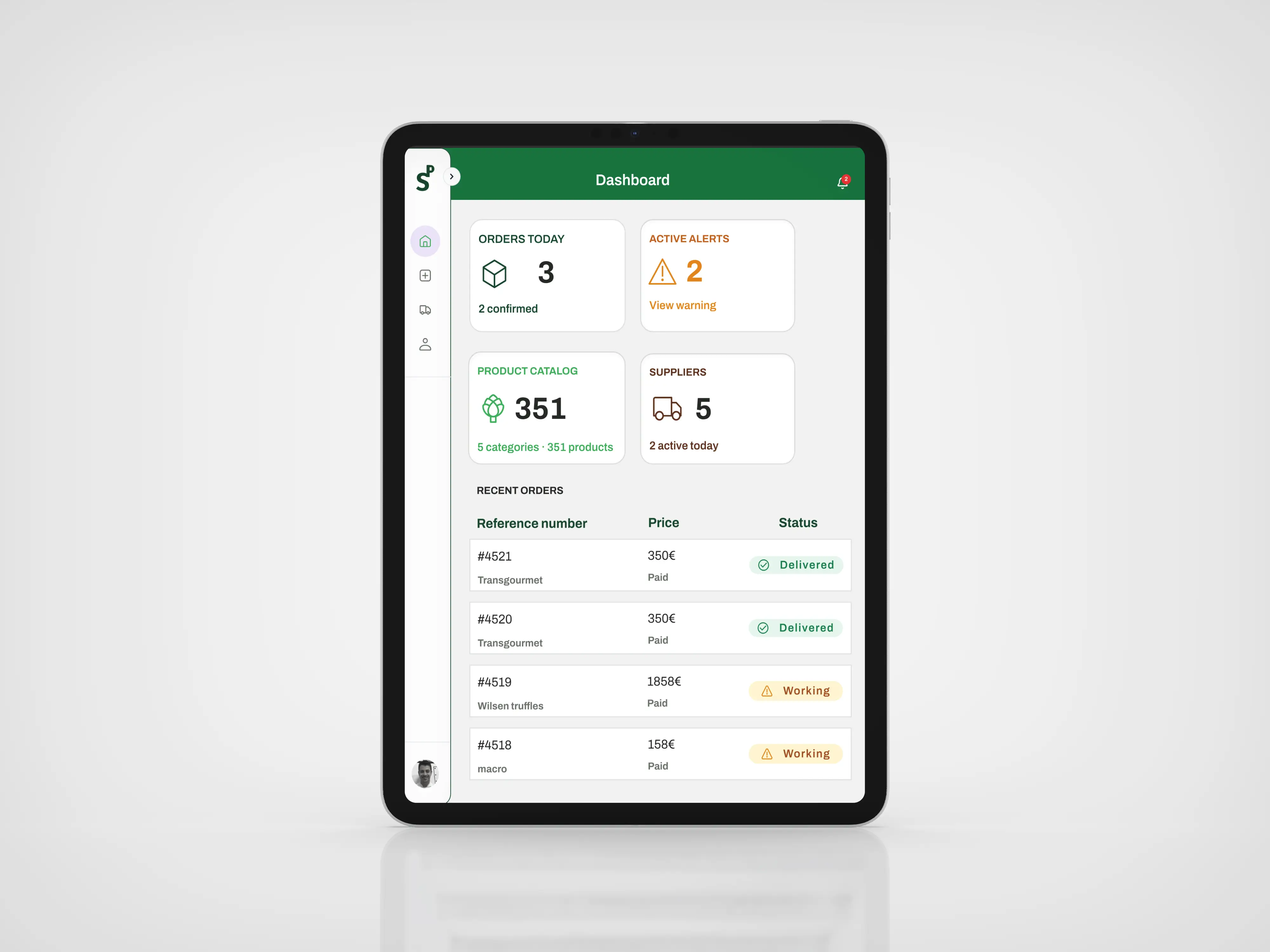 Supply Pro Dashboard — Order Overview screen