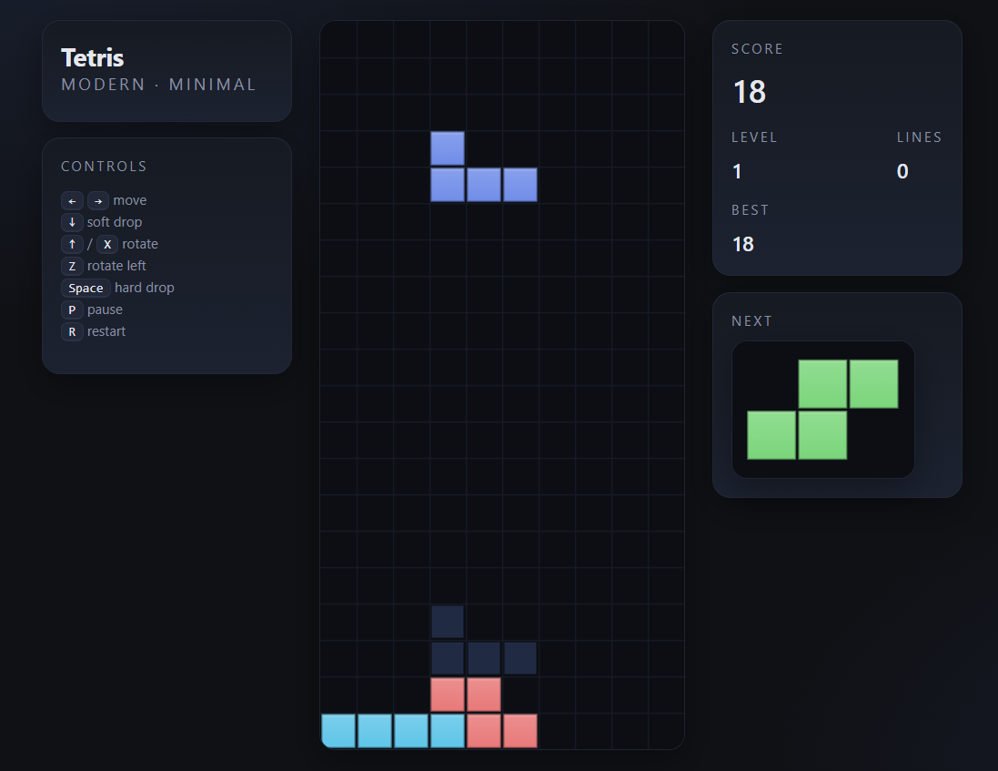 Tetris game built through AI vibe coding